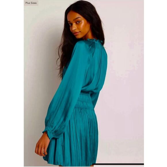 Anthropologie Current Air $138 Alyce Mini Dress Turquoise Blue Green Ruched XSP - Picture 2 of 12